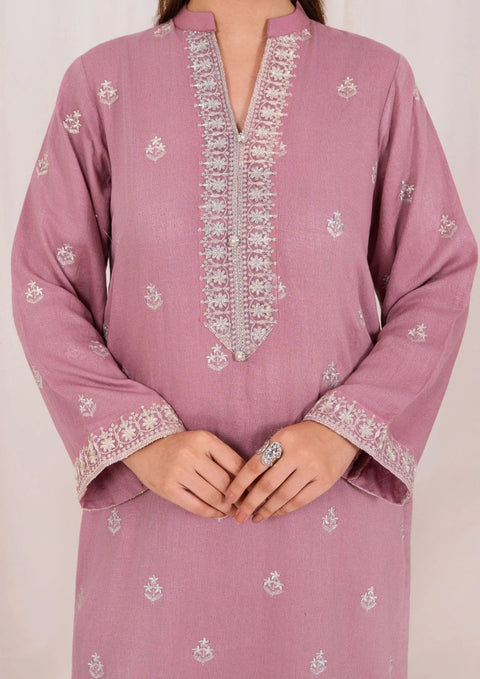 3Pc Embroidered Alpine Karandi With Embroidered Border Shawl Tea Pink