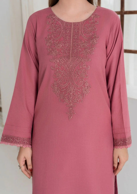 3Pc Embroidered Alpine Wool with Embroidered Border Shawl Tea Pink