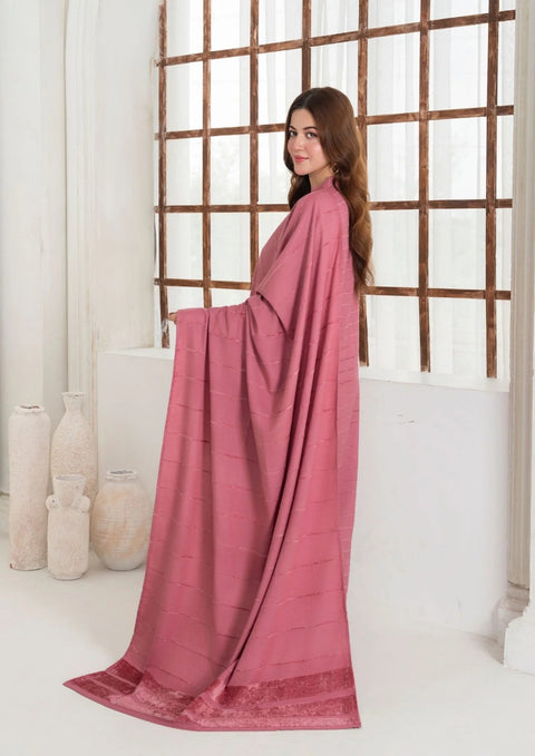 3Pc Alpine Velvet Shirt With Velvet Border Shawl And Plain Trouser Tea Pink