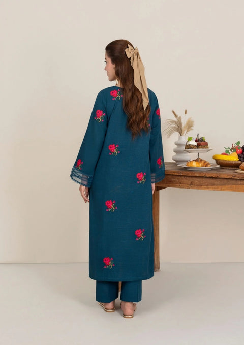 2pc Multi Embroidered Khaddar Teal AML-W25-0006