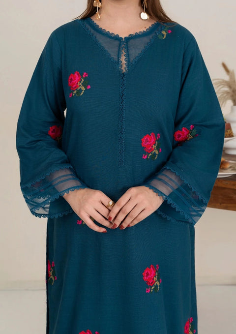 2pc Multi Embroidered Khaddar Teal AML-W25-0006