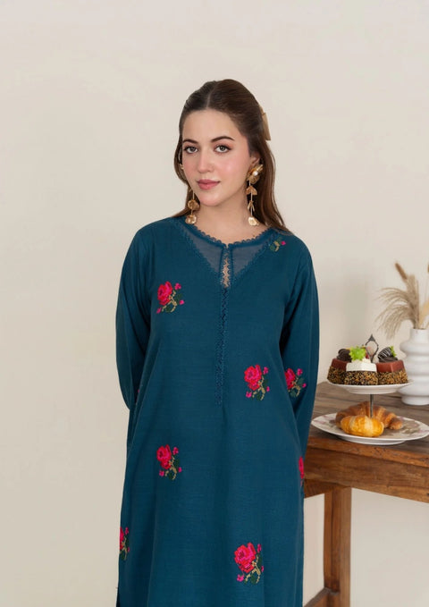 2pc Multi Embroidered Khaddar Teal AML-W25-0006