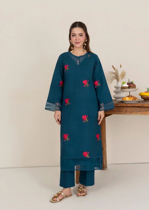 2pc Multi Embroidered Khaddar Teal AML-W25-0006