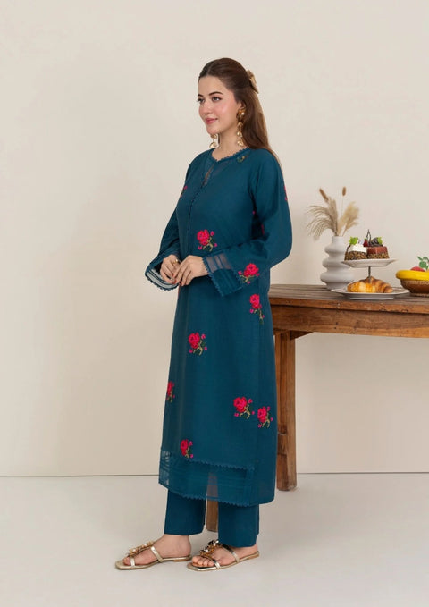 2pc Multi Embroidered Khaddar Teal AML-W25-0006