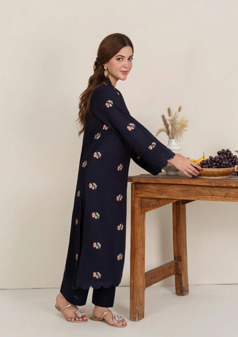 2pc Multi Embroidered Khaddar Navy AML-W25-0007