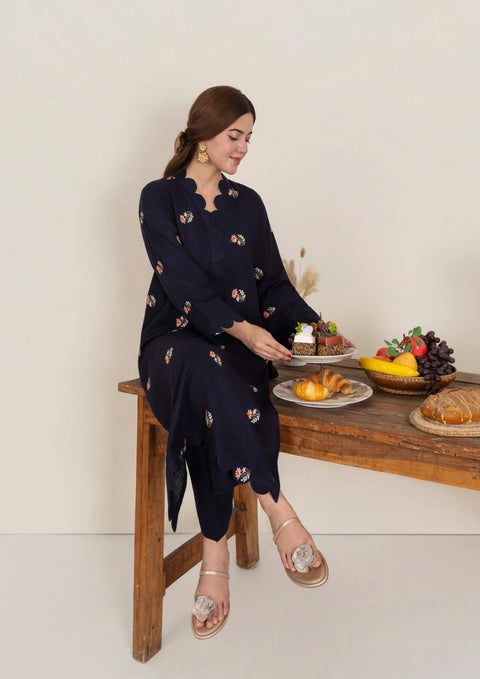 2pc Multi Embroidered Khaddar Navy AML-W25-0007