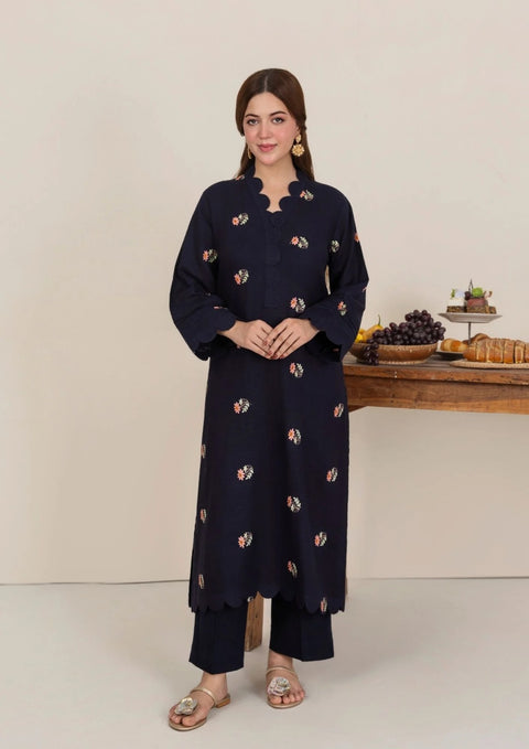 2pc Multi Embroidered Khaddar Navy AML-W25-0007