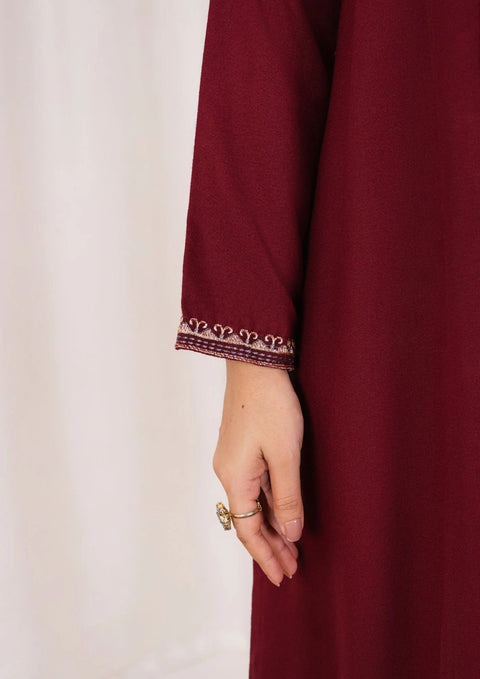 3pc Embroidered Alpine with Embroidered Border Shawl Maroon AML-W25-0026