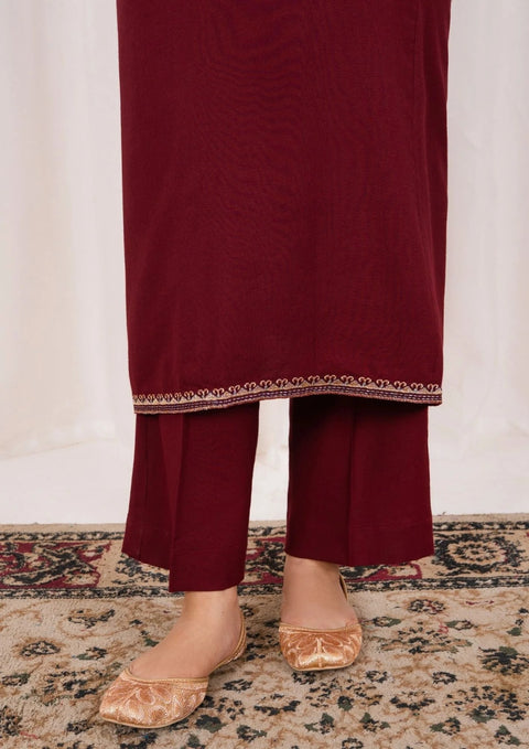 3pc Embroidered Alpine with Embroidered Border Shawl Maroon AML-W25-0026