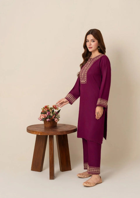 2pc Embroidered Alpine Burgundy AML-W25-0019
