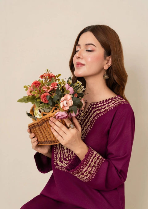 2pc Embroidered Alpine Burgundy AML-W25-0019
