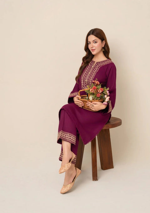 2pc Embroidered Alpine Burgundy AML-W25-0019