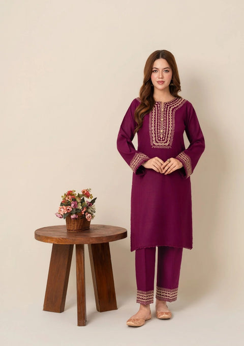 2pc Embroidered Alpine Burgundy AML-W25-0019