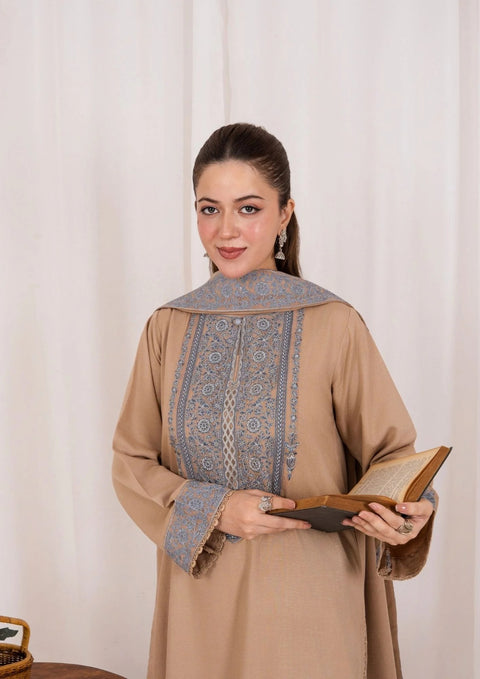 3pc Embroidered Silk Karandi with Embroidered Border Shawl Skin AML-W25-0027