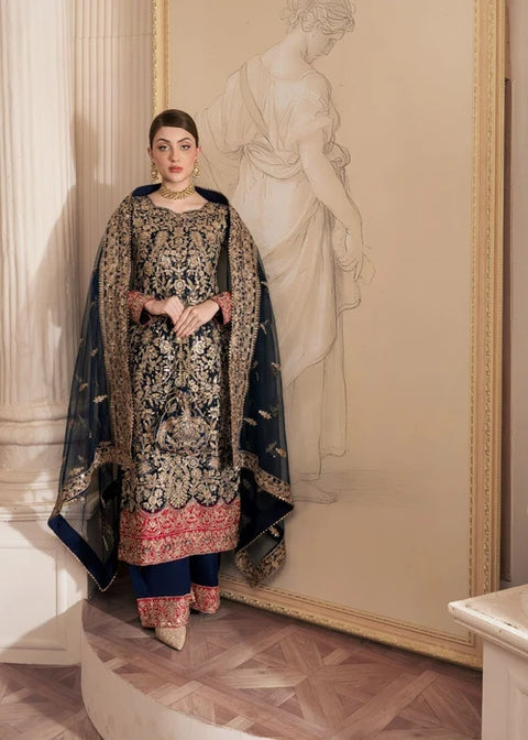 Amira 15 - Net Kurta Set in Navy Blue