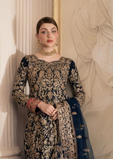 Amira 15 - Net Kurta Set in Navy Blue