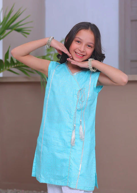 2pcs Aqua Blue Airline Shirt With Gharara-KG 007