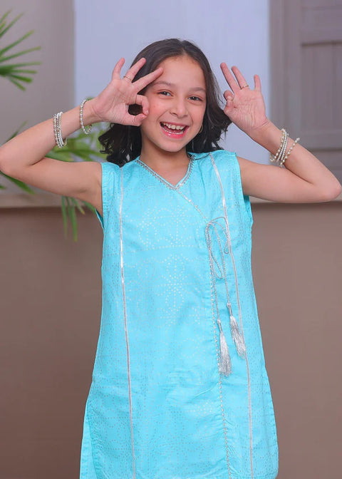 2pcs Aqua Blue Airline Shirt With Gharara-KG 007
