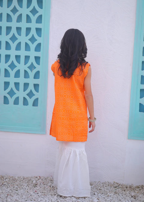 Pumpkin Orange 2pcs Airline Shirt With Gharara-KG 008
