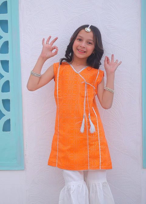 Pumpkin Orange 2pcs Airline Shirt With Gharara-KG 008