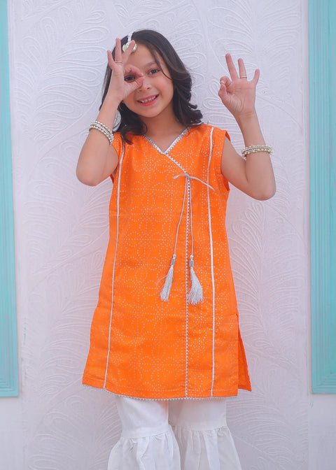 Pumpkin Orange 2pcs Airline Shirt With Gharara-KG 008