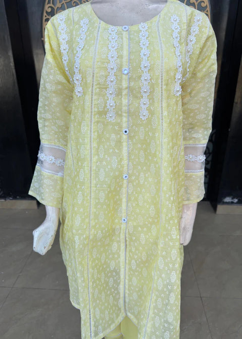 3 Pcs Stitched Frock (Jp40) Lemon