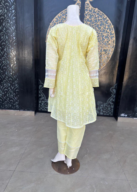 3 Pcs Stitched Frock (Jp40) Lemon
