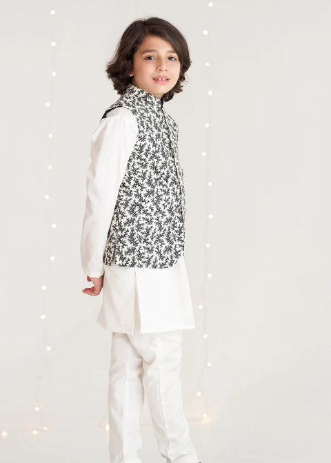 Cream Black Flower Waistcoat