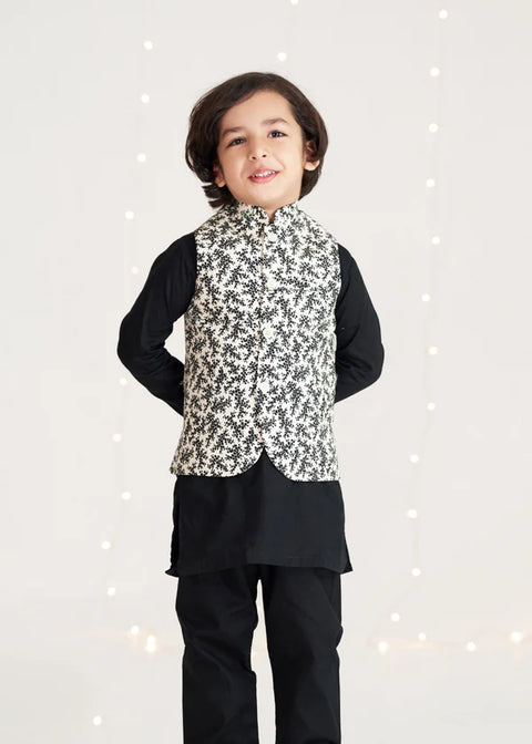Cream Black Flower Waistcoat
