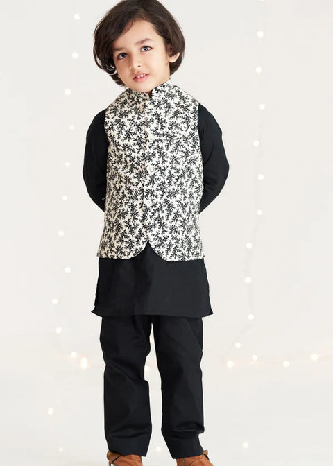 Cream Black Flower Waistcoat