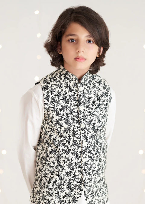 Cream Black Flower Waistcoat
