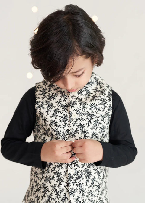 Cream Black Flower Waistcoat
