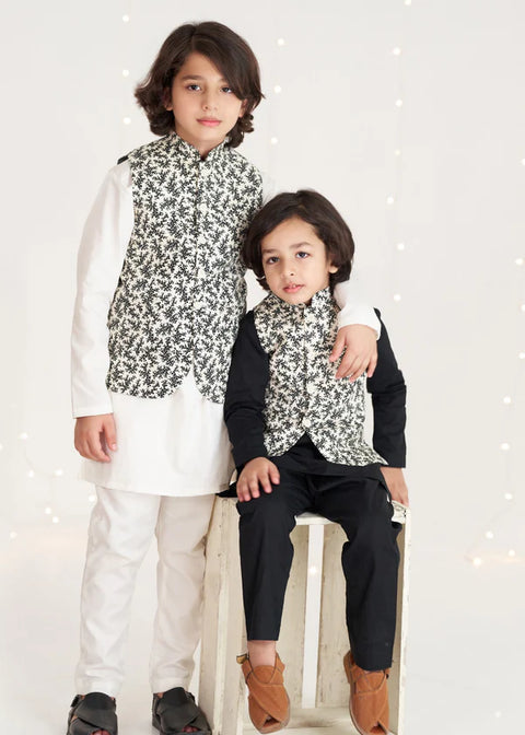 Cream Black Flower Waistcoat