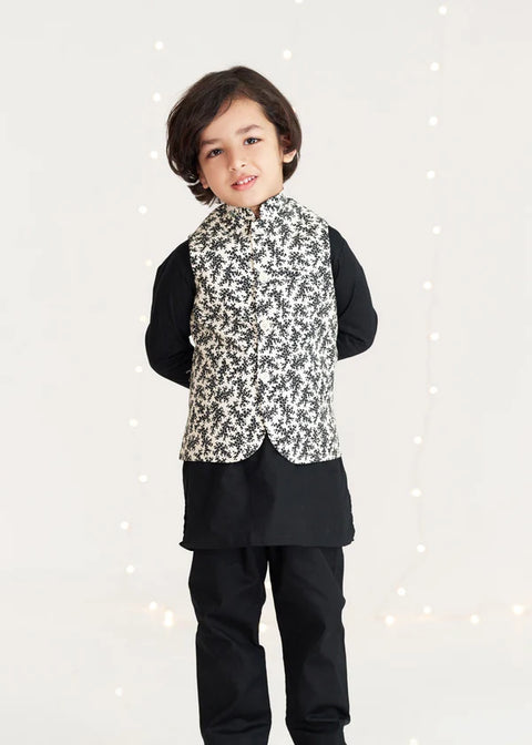 Cream Black Flower Waistcoat