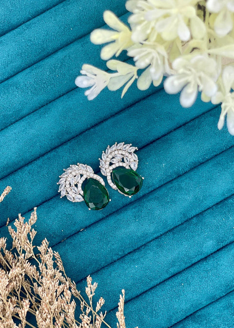 Zarqa Crystal Leaf Earrings - Emerald Green | ZAROSH JEWEL