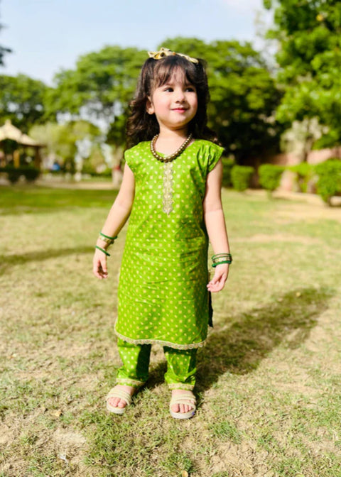 Green 2 Pcs Straight Shirt With Trouser-KST 006