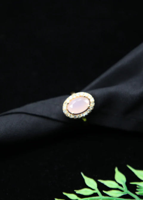 Zaywer Light Pink Stone Gold Plated Rings