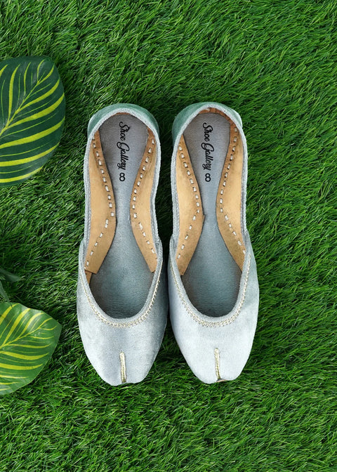 Grey Velvet Leather Khussa