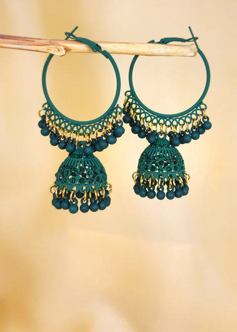 Green Matte Hoop Jhumka Earrings”