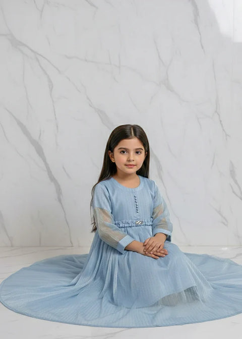 Embellished Powder Blue Sheesha Silk Short Frock