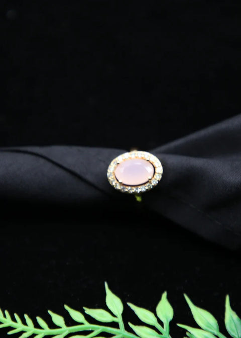 Zaywer Light Pink Stone Gold Plated Rings