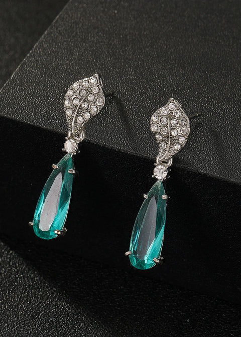 Silver Aqua Drop Earrings –