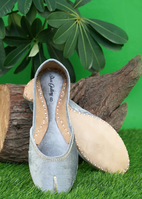 Grey Velvet Leather Khussa