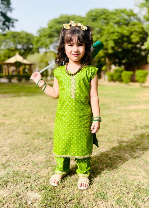 Green 2 Pcs Straight Shirt With Trouser-KST 006