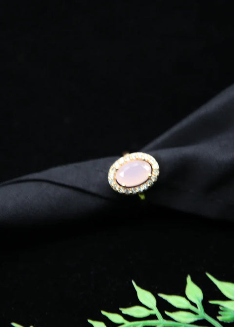Zaywer Light Pink Stone Gold Plated Rings