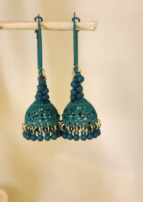 Green Matte Hoop Jhumka Earrings”