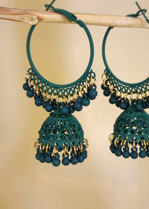 Green Matte Hoop Jhumka Earrings”