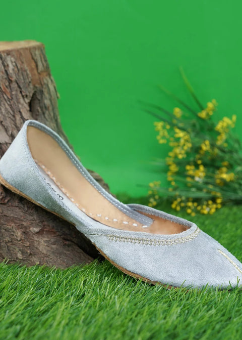Grey Velvet Leather Khussa