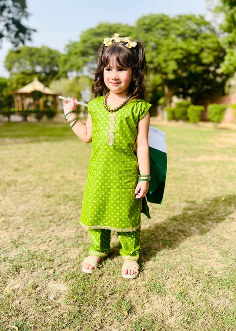 Green 2 Pcs Straight Shirt With Trouser-KST 006