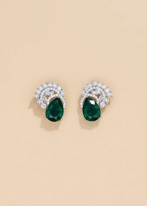 Zarqa Crystal Leaf Earrings - Emerald Green | ZAROSH JEWEL